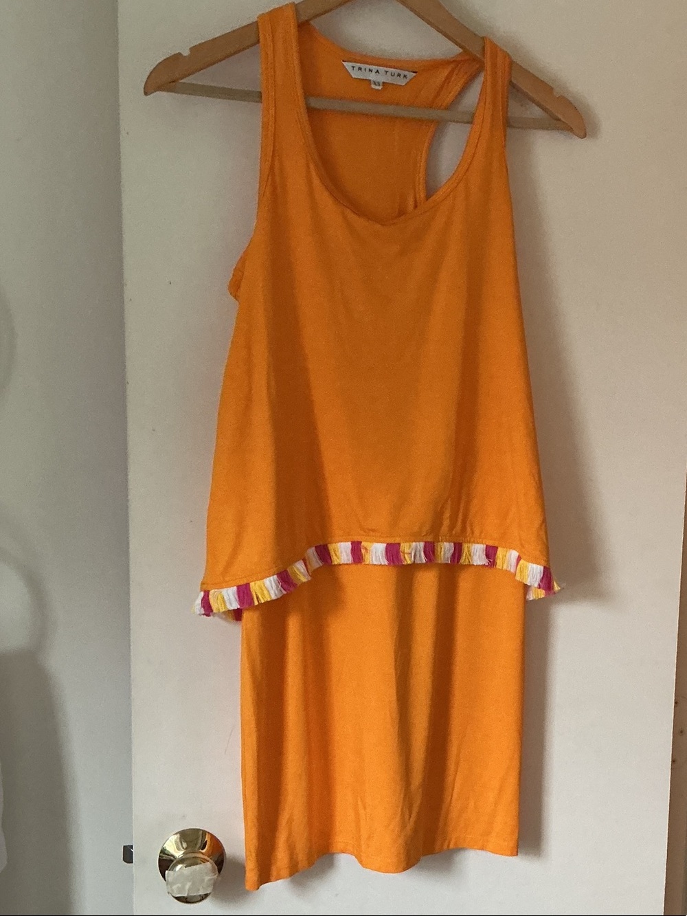 Trina Turk Women’s Bright Orange Tank Dress with Fringe Trim